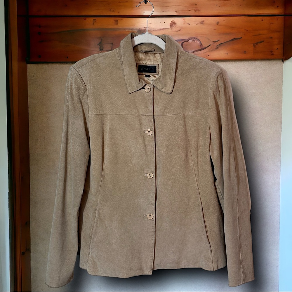 a|wear suede 100% leather women's jacket size 14 button down ASOS